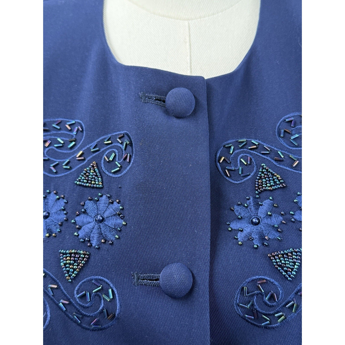 Justin Taylor Beaded Jacket Navy Blue Embellished Blazer Whimsigoth 18 Vintage