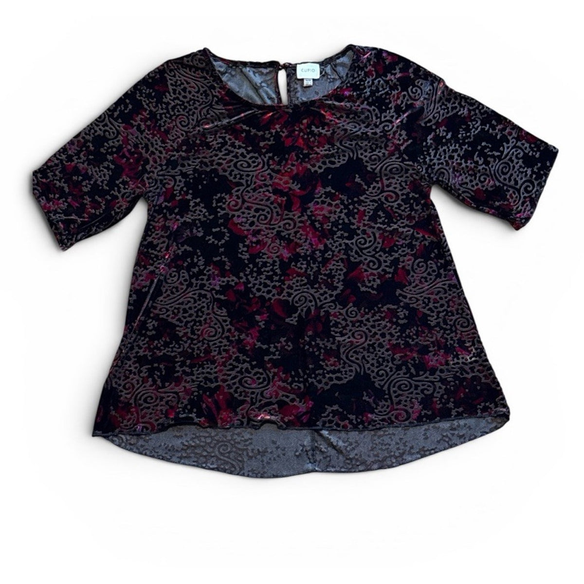 Cupio Burnout Velvet Top M Whimsigoth Gothic Romantic Red Black Floral