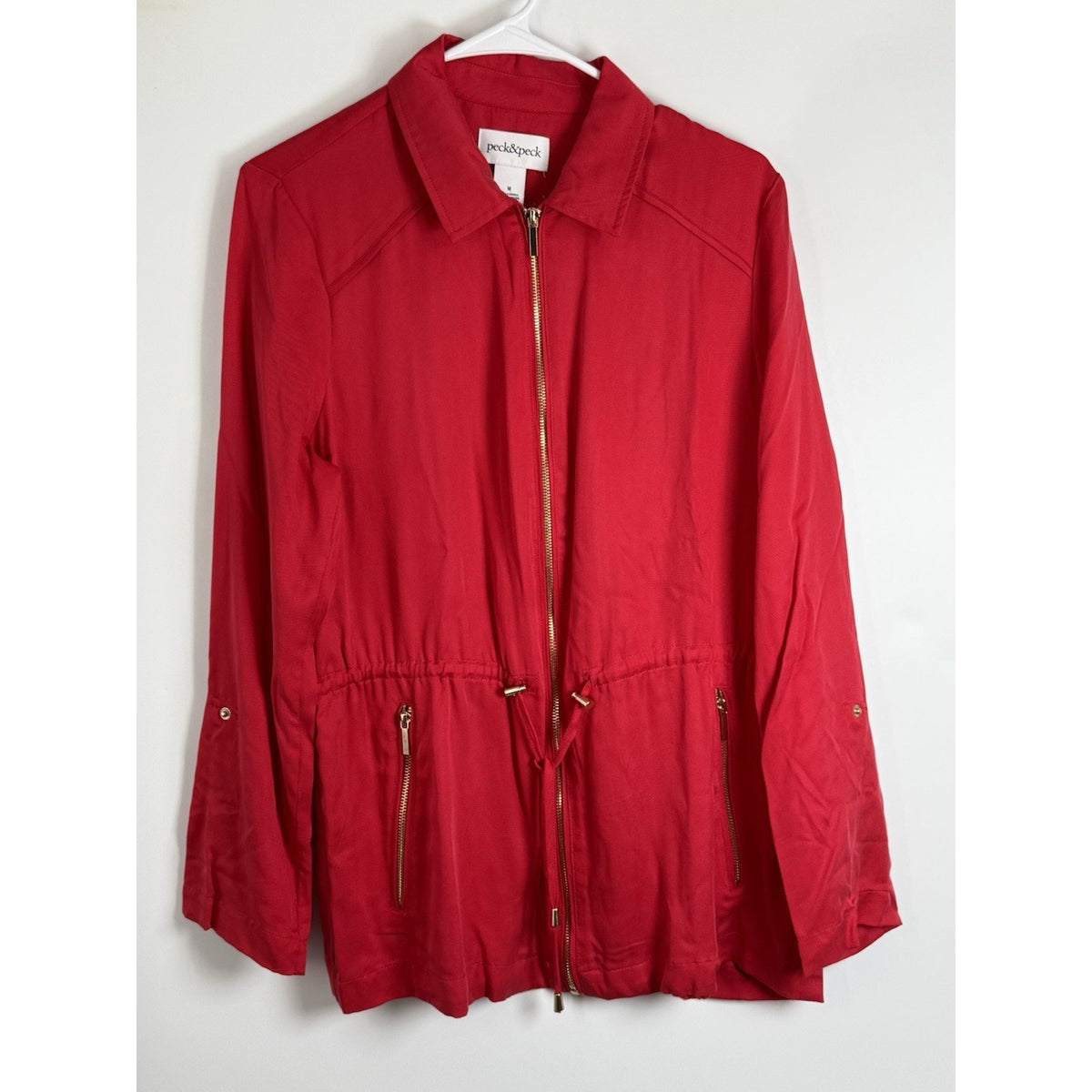 Peck & Peck Red Zip Front Utility Jacket Size Medium Women’s Great Condition