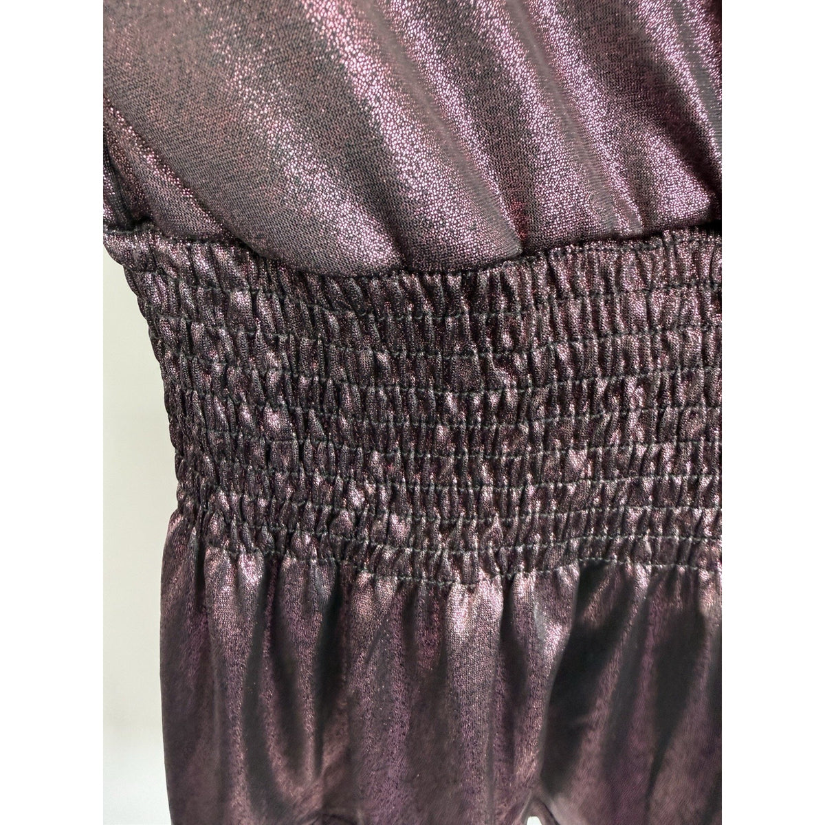 Lavish Metallic Plum Peplum Top L Puff Sleeve Smocked Y2K Party Blouse