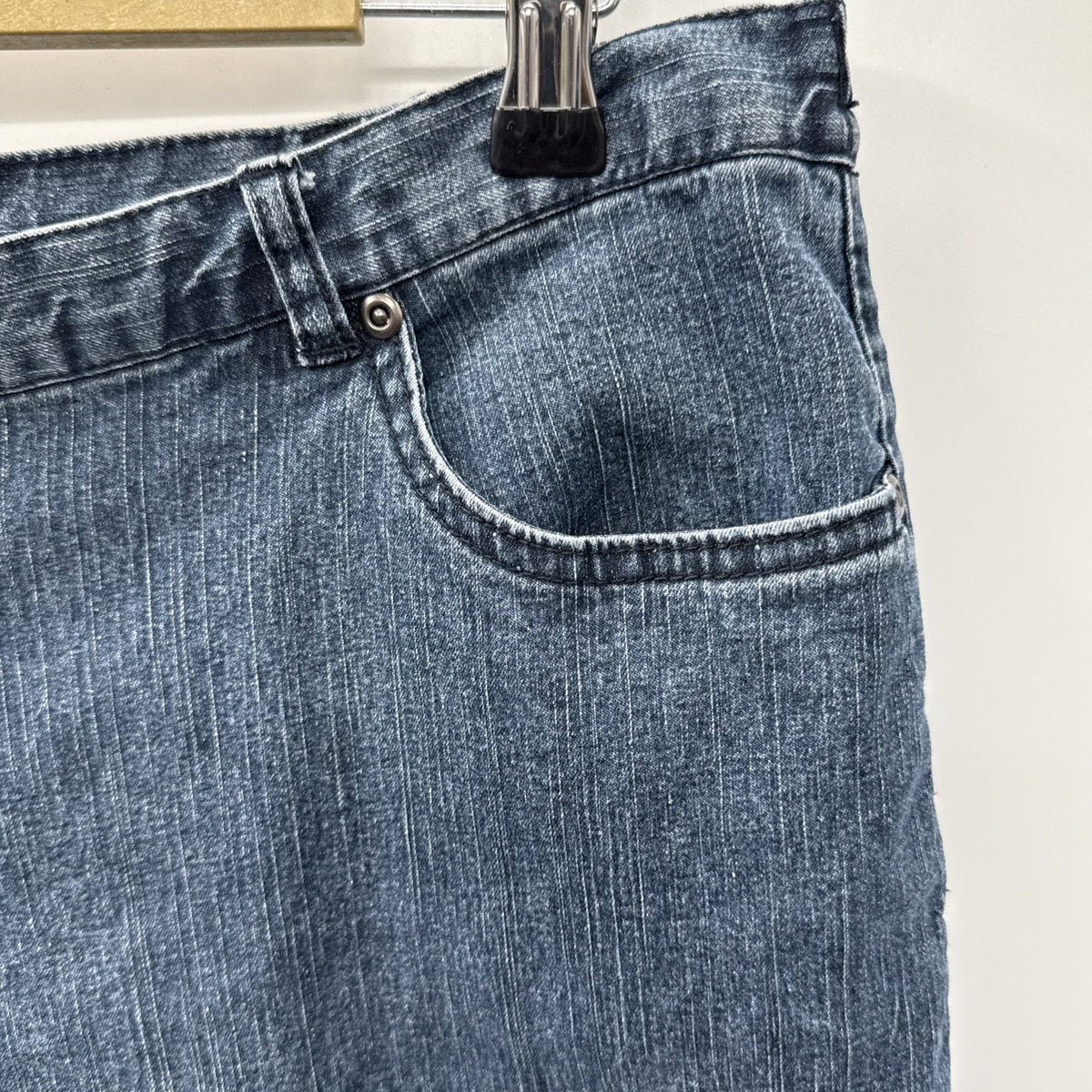 Ruby Rd Petite Straight Leg Jeans Blue Denim Sz 16P Zip Button Elastic Sides