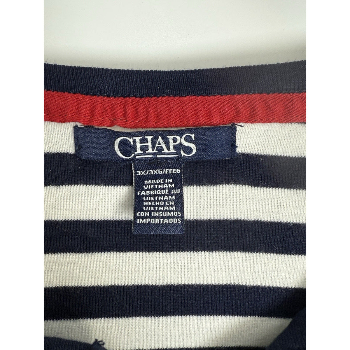 Chaps Women’s 3X Navy White Striped Henley Top Short Sleeve Stretch Plus Size 3X