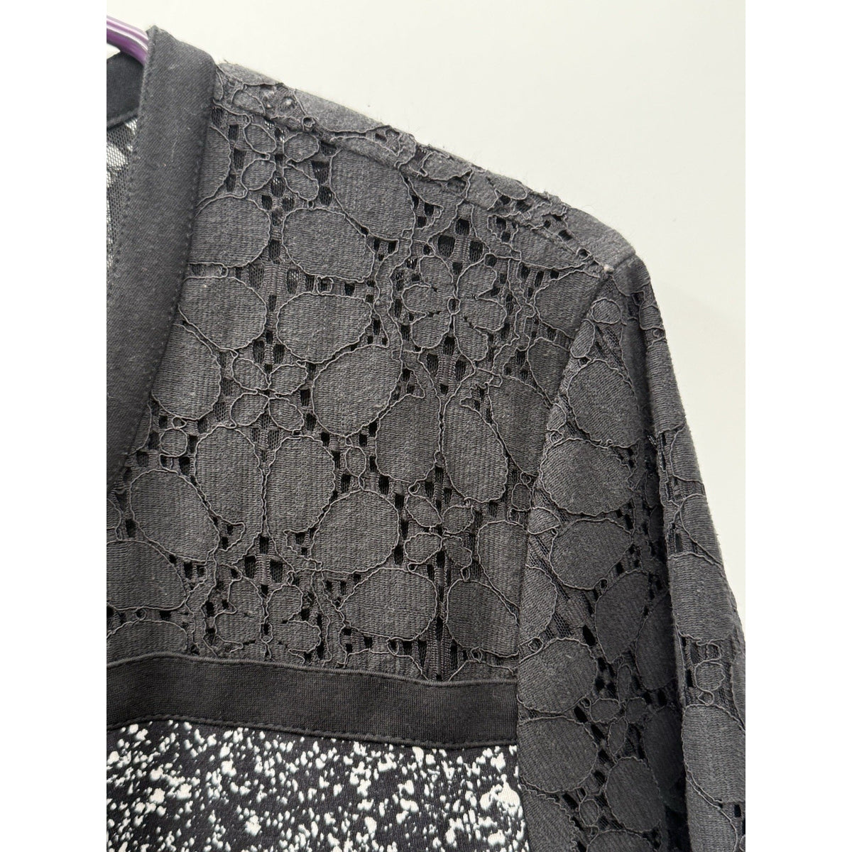 Cato Size 12 Black White Zip Front Jacket Lace Yoke Stretch Career Casual