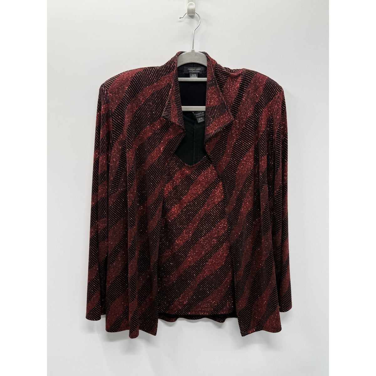 Dressbarn Woman Collection 2PC Glitter Knit Jacket Tank Set Red Black 14/16
