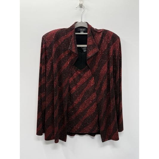 Dressbarn Woman Collection 2PC Glitter Knit Jacket Tank Set Red Black 14/16