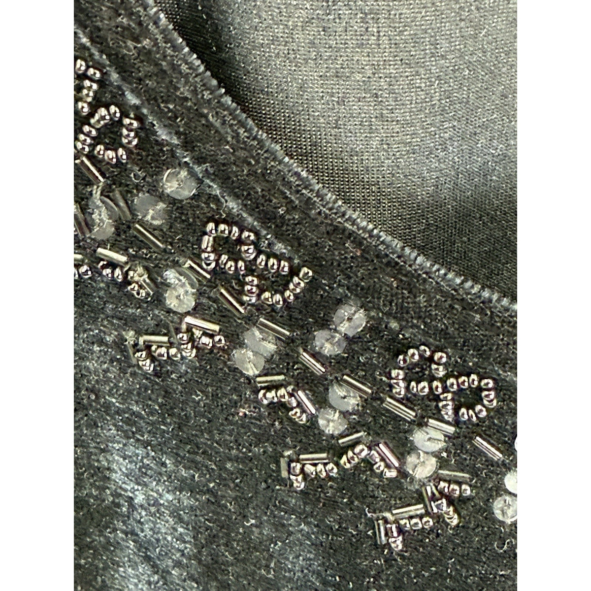 Rene Margo L Black Velvet Beaded Top Long Sleeve Stretch Embellished Scoop Neck
