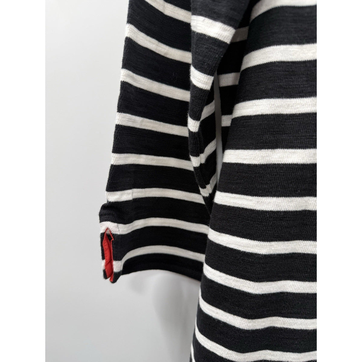 Talbots Petites MP Black White Striped Cotton Knit Dress 3/4 Sleeve Midi