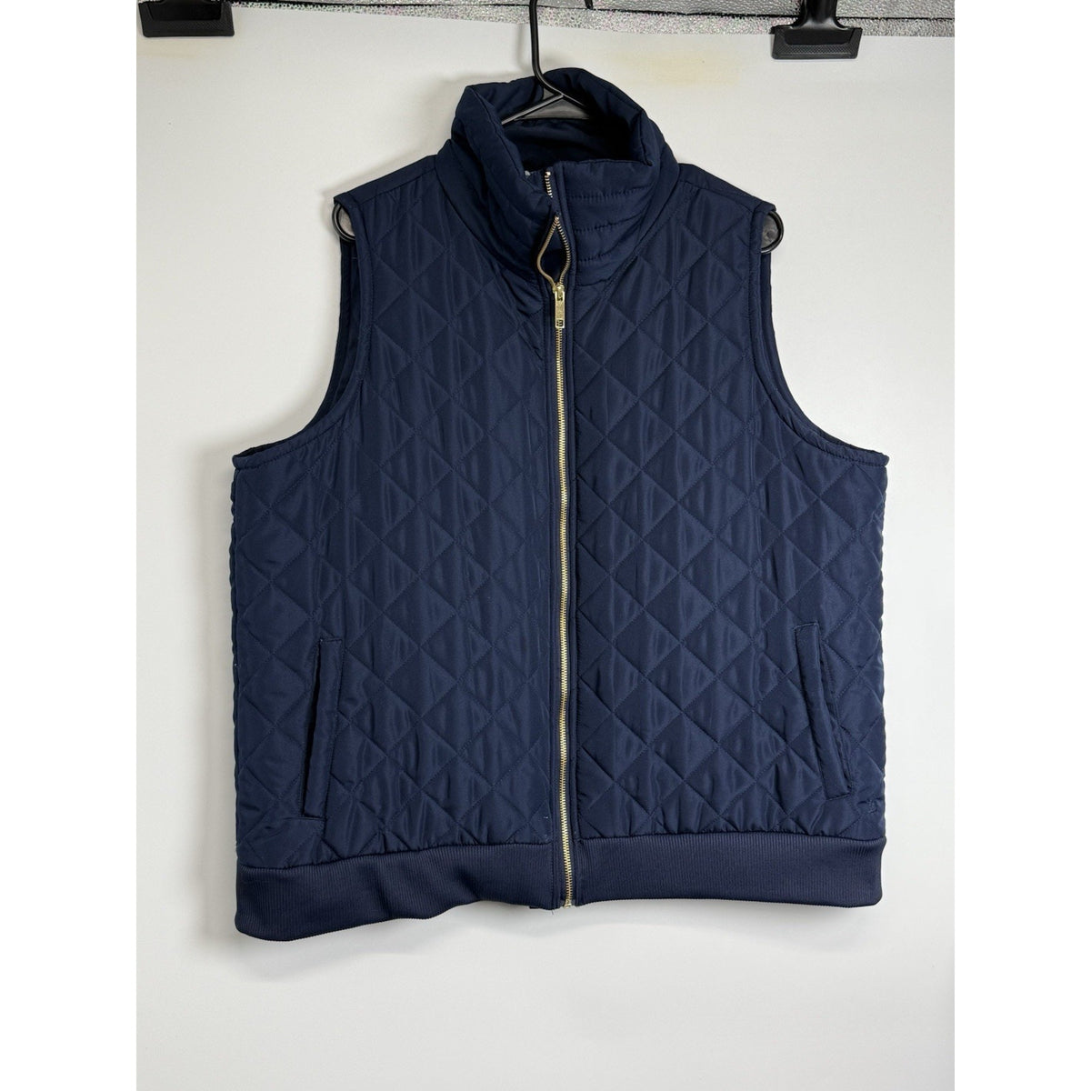 Crown & Ivy Quilted Puffer Vest XXL Navy Blue Zip Lightweight Preppy Classic