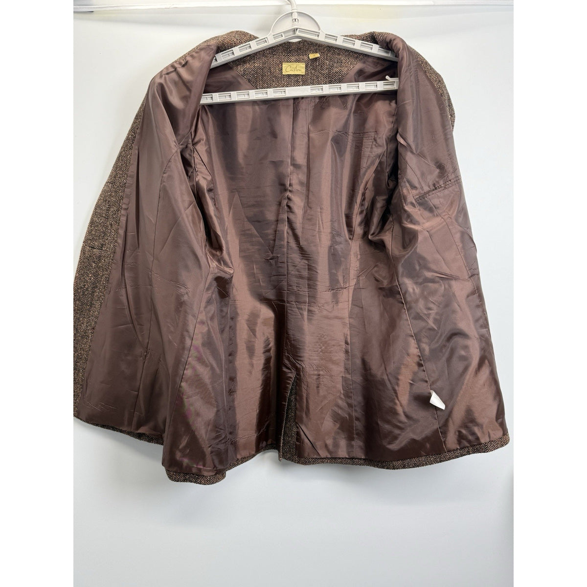 Caston Vintage Herringbone Wool Blend Blazer Jacket Petite 14 Brown Academia