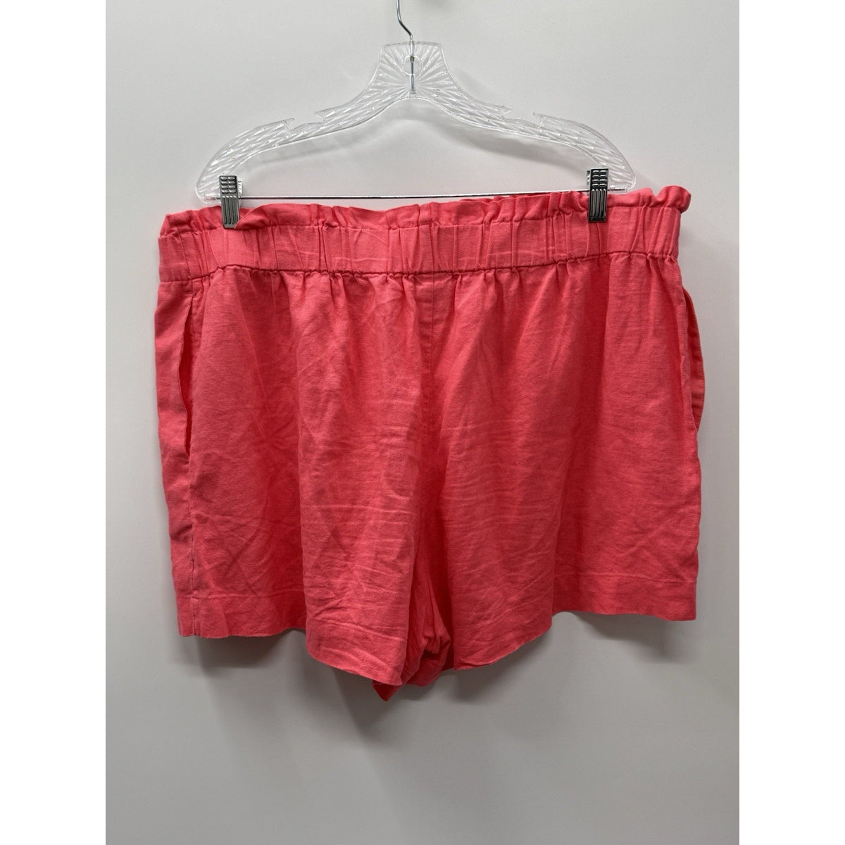 A New Day Linen Blend Shorts Womens 1X Coral Pink Pull On Elastic Waist Casual