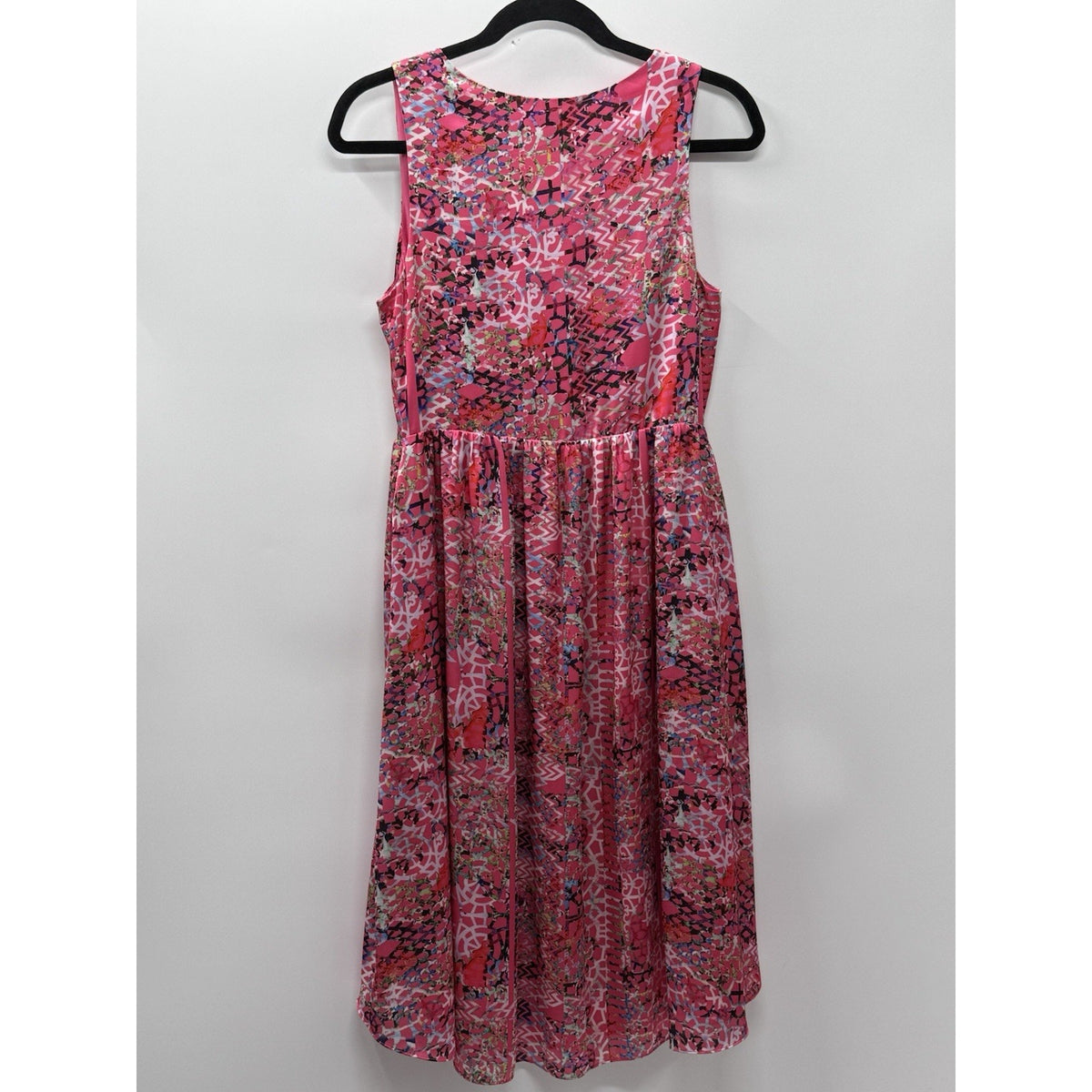 Cynthia Rowley Pink Multicolor Print High Low Dress Womens Size 8 V Neck