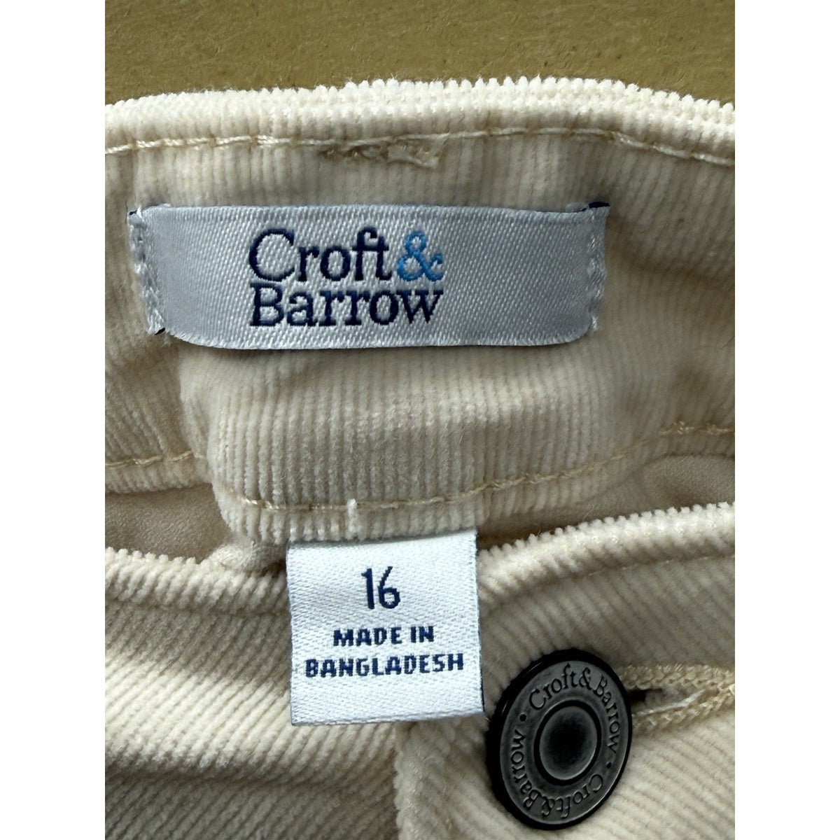 Croft & Barrow Womens 16 Ivory Corduroy Pants Straight Leg Stretch
