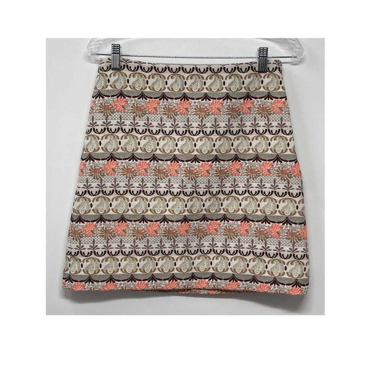 Ann Taylor Loft Women’s Gold Ivory Neon Orange Fair Isle Aline Skirt Size 2