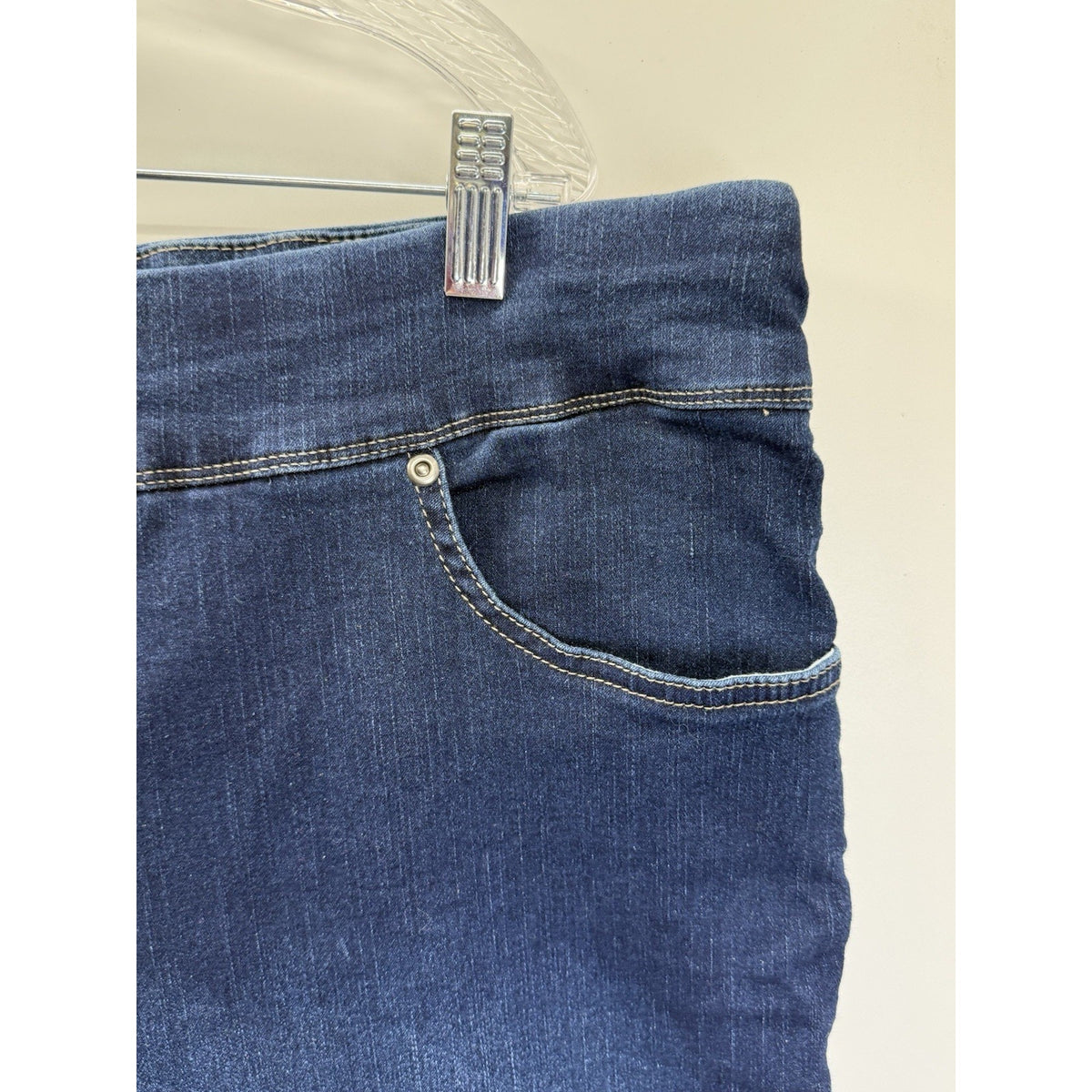 Terra & Sky Pull On Denim Pants 2X Petite 20W-22W Stretch Dark Wash Plus