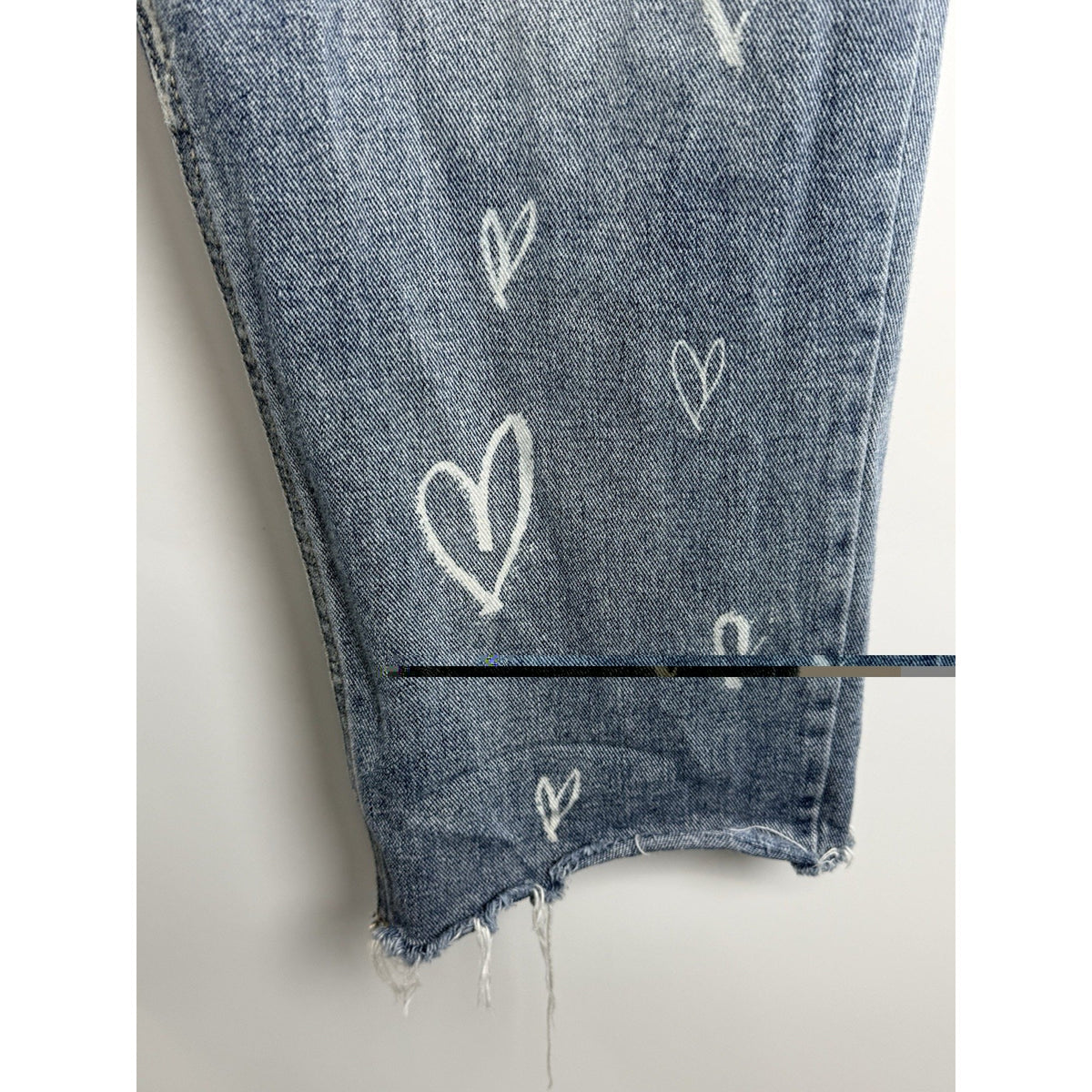 Heart Print High-Rise Straight Juniors 15 Raw Hem Jeans No Boundaries Distressed