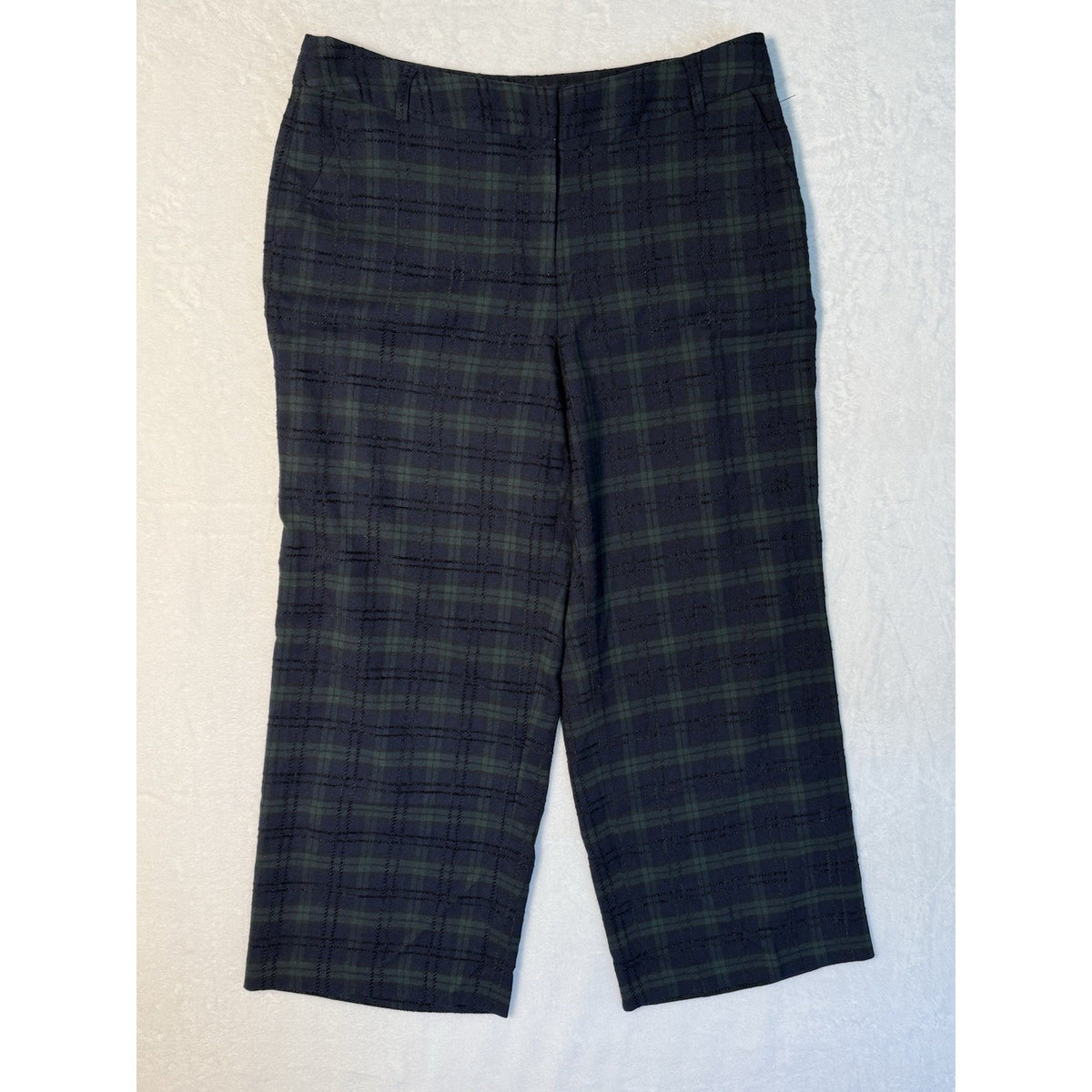 Crown & Ivy Cropped Straight Wide Leg Dress Pants Green Tartan Plaid Mid Rise 8