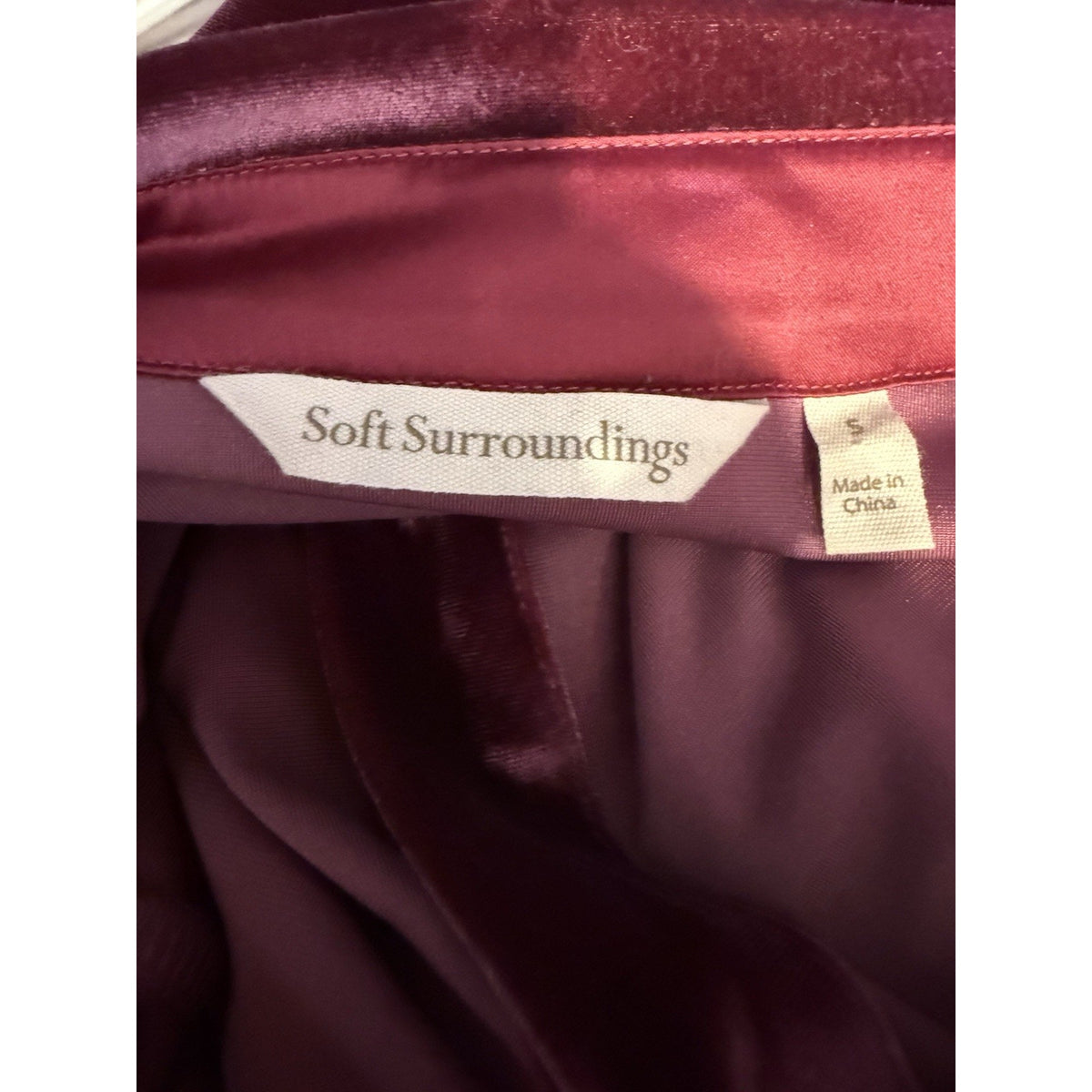 Soft Surroundings S Velvet Top Blouse Button Front Burgundy Stretch Soft
