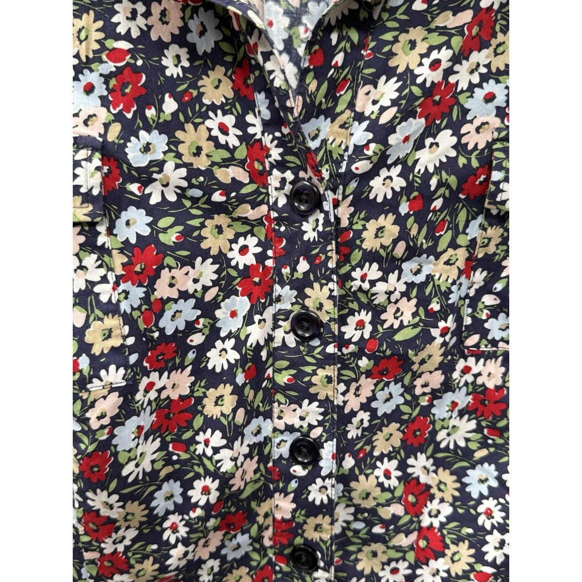 Lands’ End Womens 18 Floral Shirt Dress Midi Pullover Cotton Blend 3/4 Sleeve