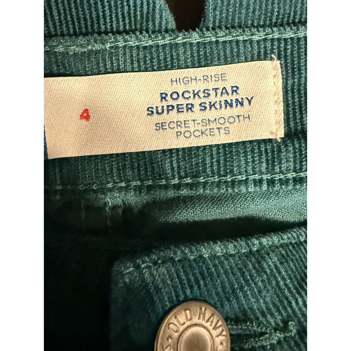 Old Navy Rockstar Super Skinny Corduroy Pants Women 4 Green High Rise Stretch
