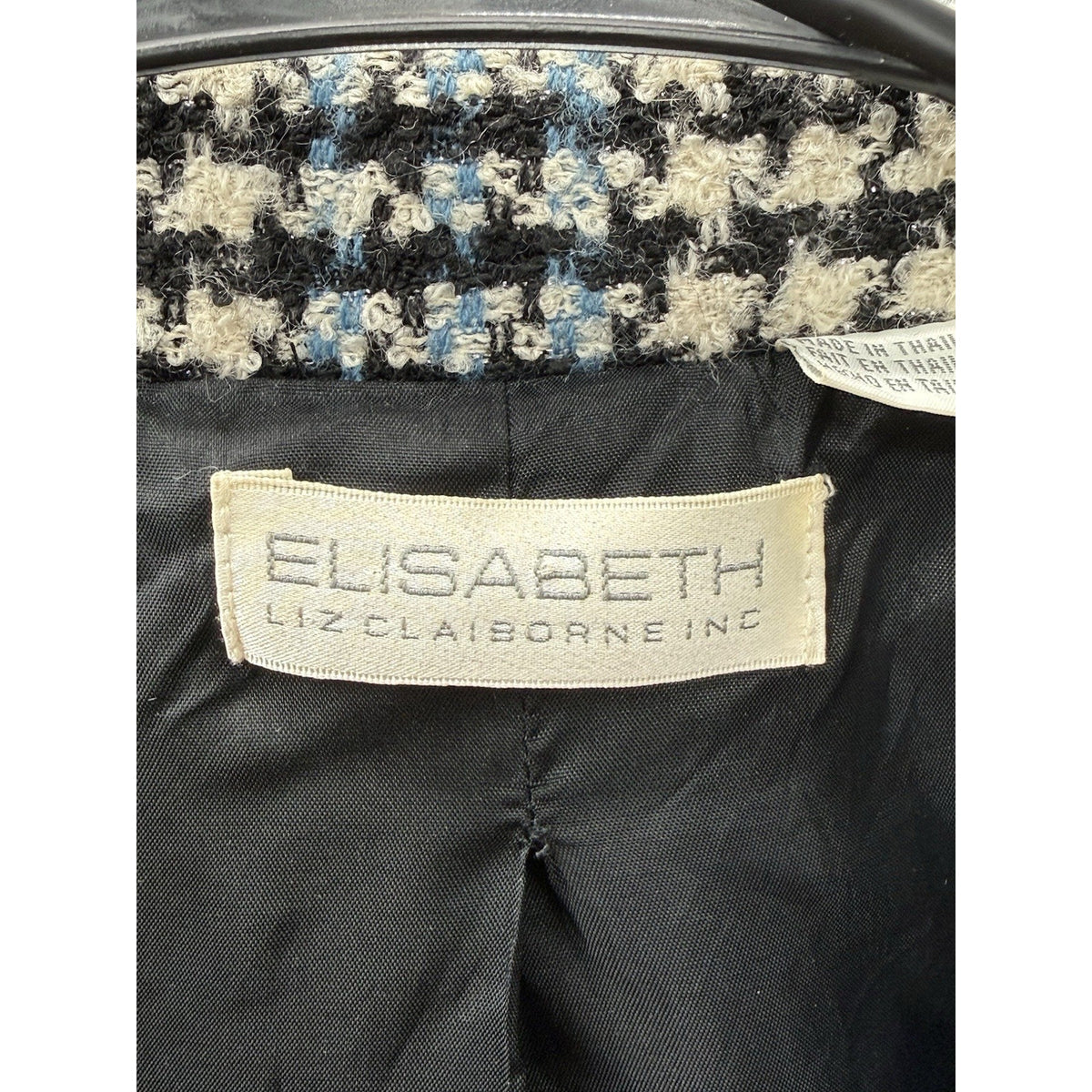 Elisabeth Liz Claiborne Womens 14 Wool Blend Plaid Blazer Metallic Blue Black