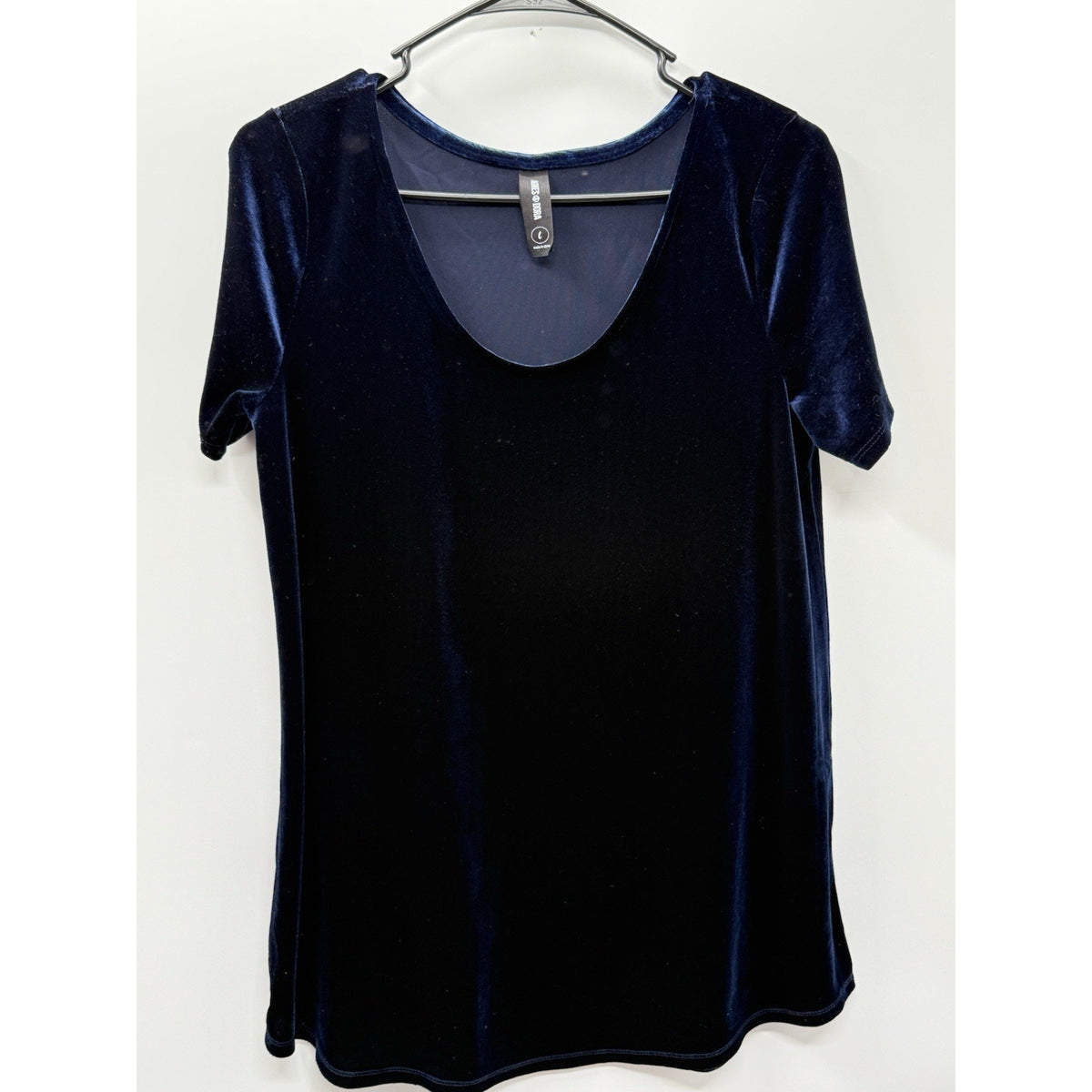 Agnes & Dora Blue Velvet Velour Top Womens Large Short Sleeve Stretch Tunic
