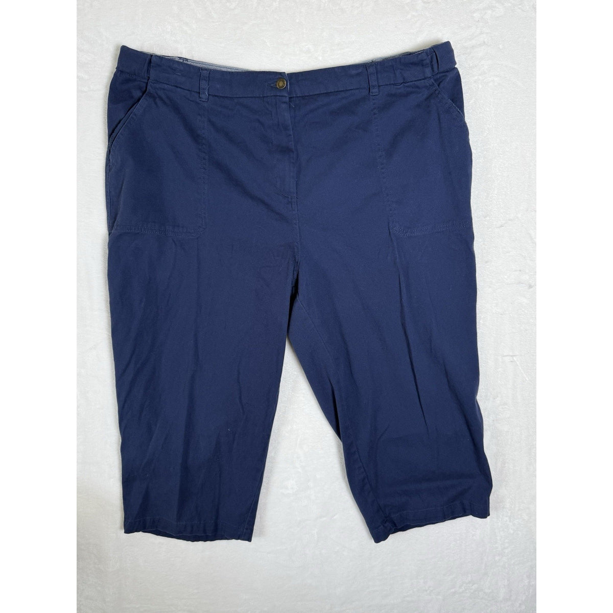 Woman Within Womens 24W Blue Stretch Capri Pants Cotton Plus Size Casual Pockets