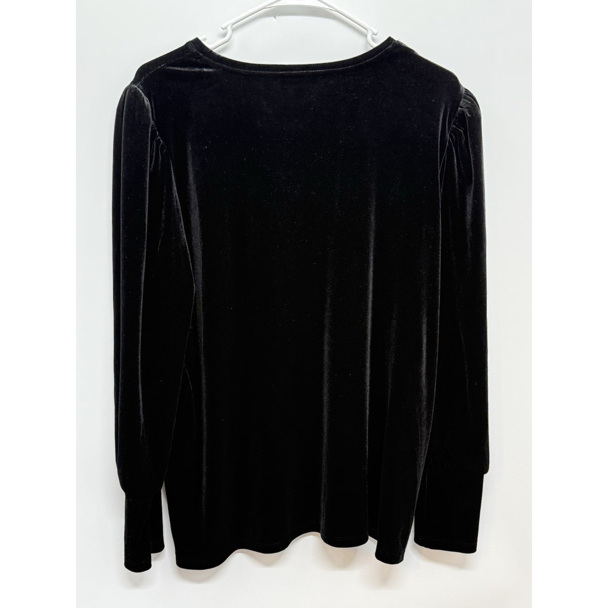 Chico’s Size 3 XL Black Velvet Top Puff Sleeve Long Sleeve Holiday Party