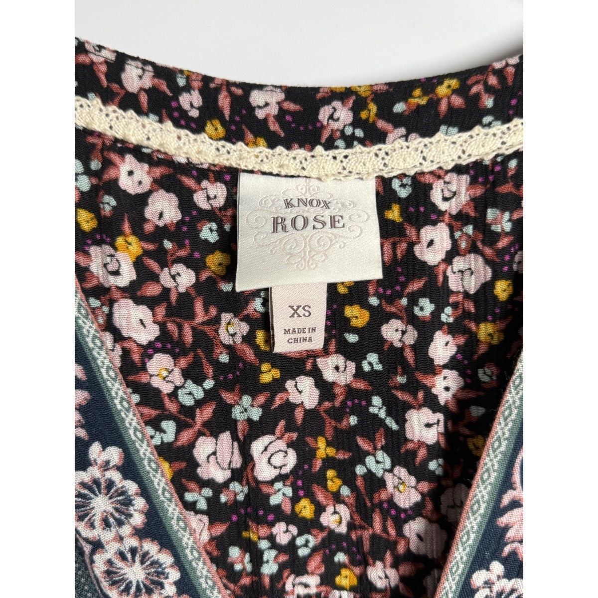 Knox Rose Gauzy Peasant Maxi Dress XS Empire Floral Print Boho Cottage Festival