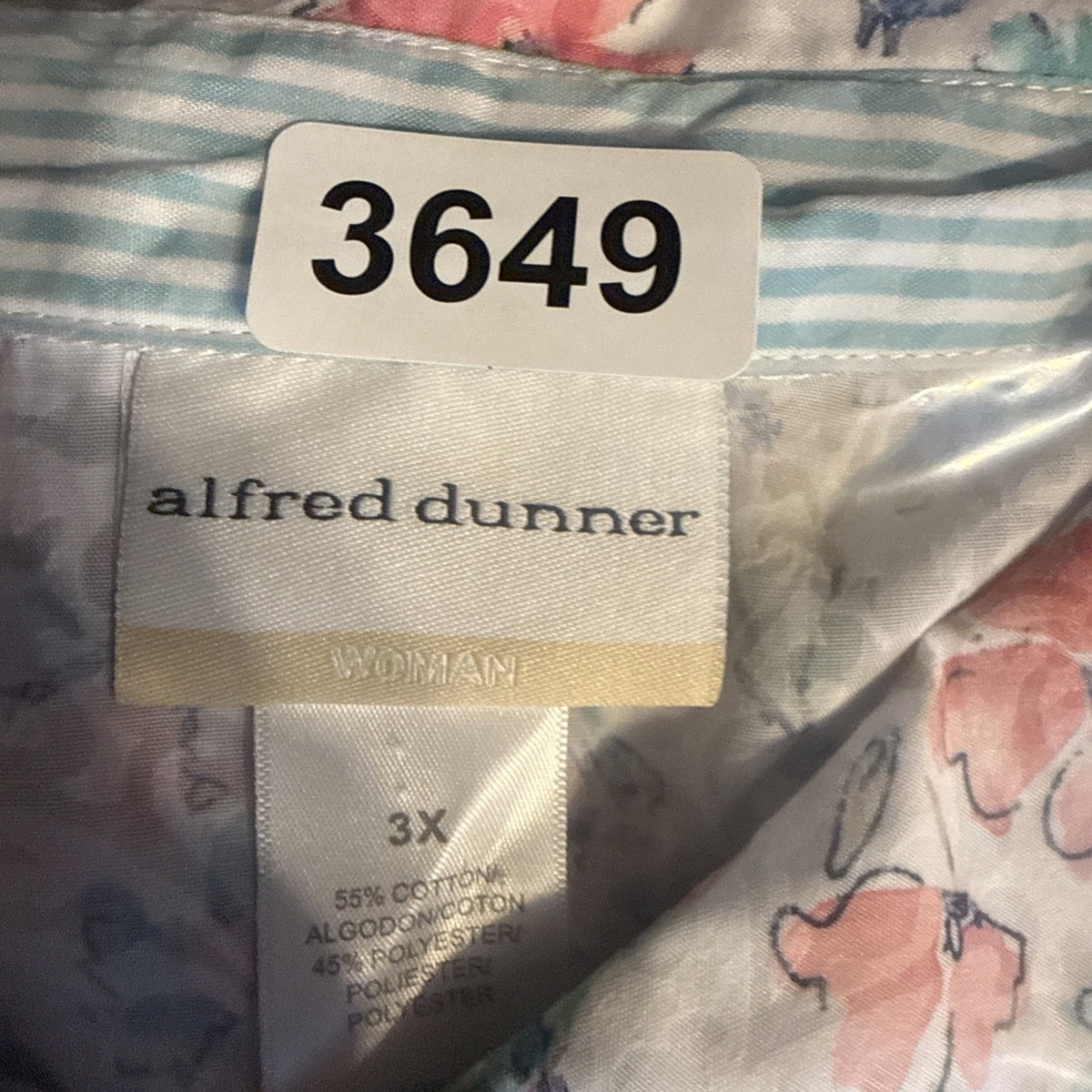 Alfred Dunner 3X Bird Floral Button Front Shirt 3/4 Sleeve Plus Sz Cotton Blend