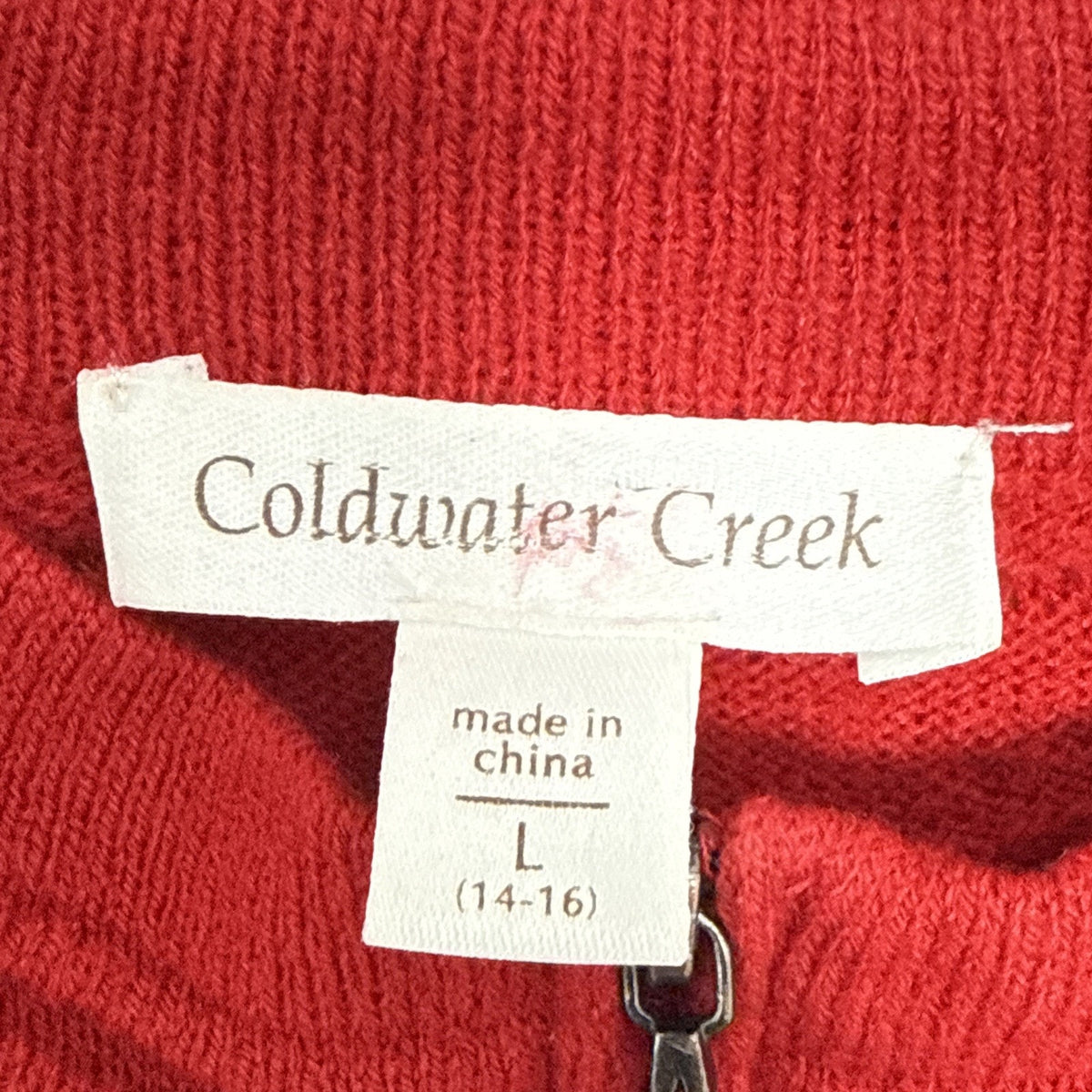 Coldwater Creek Women’s Red Zip Cardigan Knit Sweater Size Large Wavy Textured
