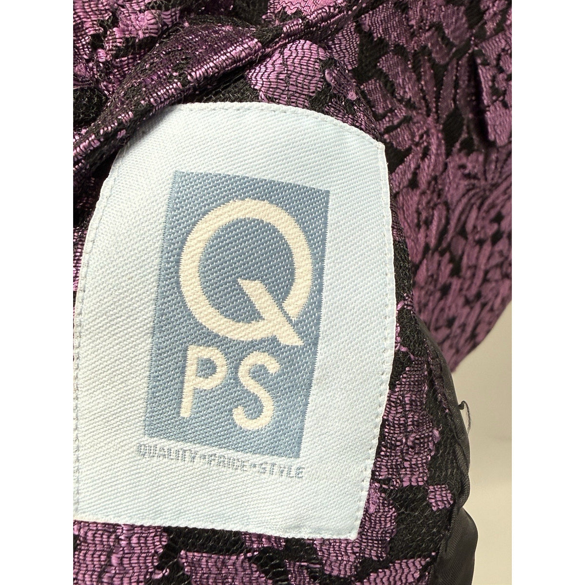 QPS Size 12 Purple Black Floral Brocade Blazer Jacket Pockets Lined Statement