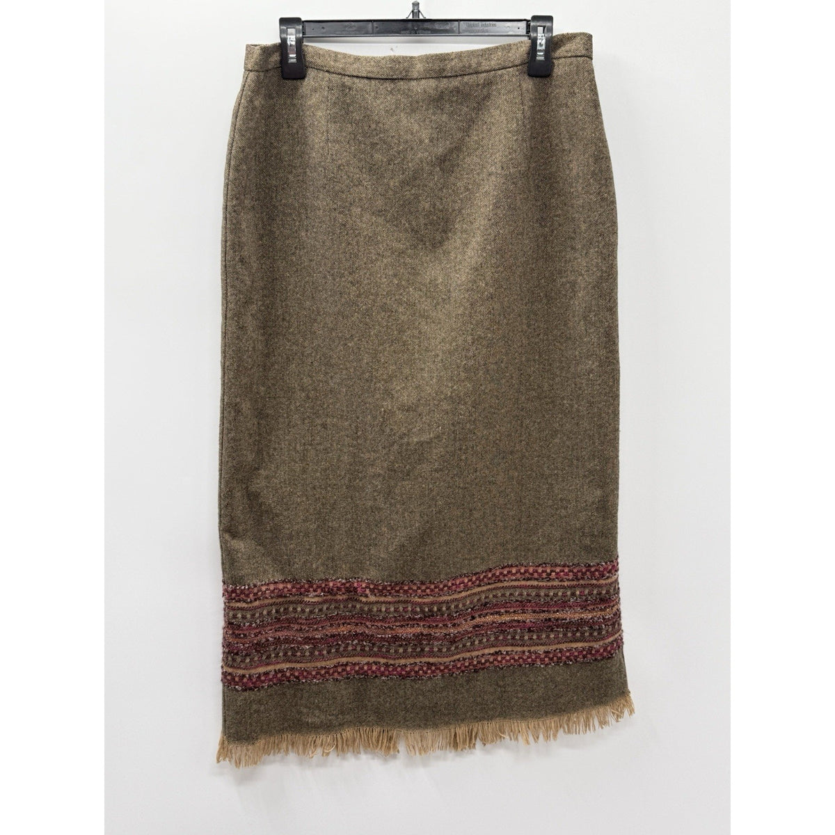 Sag Harbor Womens Size 14 Brown Wool Blend Midi Skirt Fringe Boho Southwestern