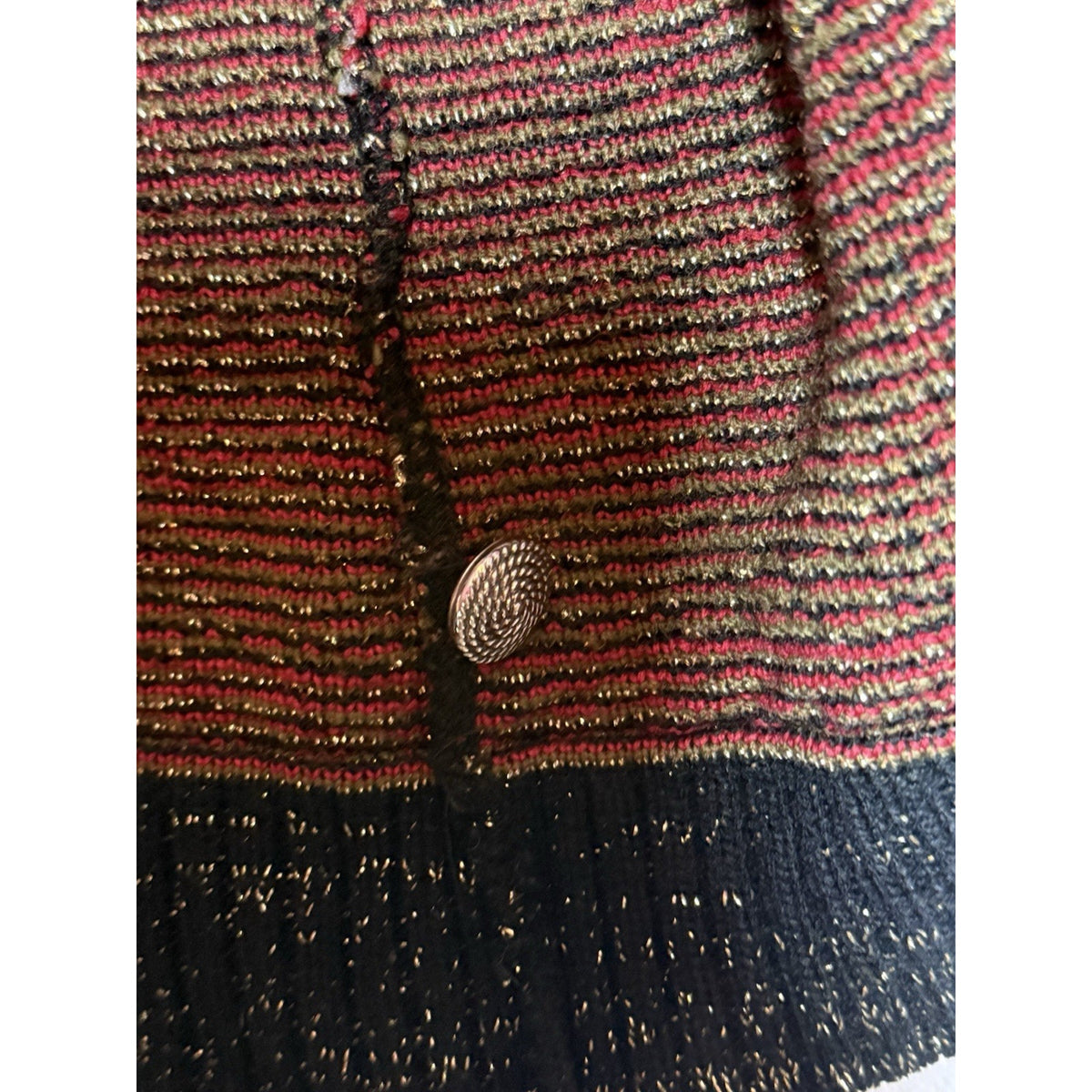 CST Studio Cardigan Sweater Sz 44 Metallic Lurex Black Red Gold Paisley Long