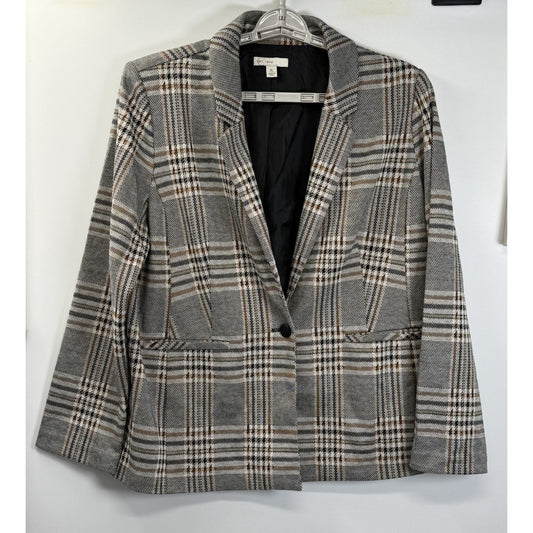 Cato Plaid Blazer Jacket XL One Button Dark Academia Preppy Brown Gray Lined