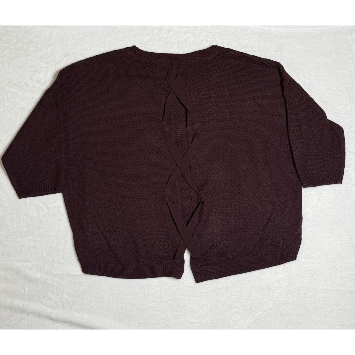 Soho New York & Company Sweater XL Burgundy Open Back Bow Tie Knit Pullover NWOT