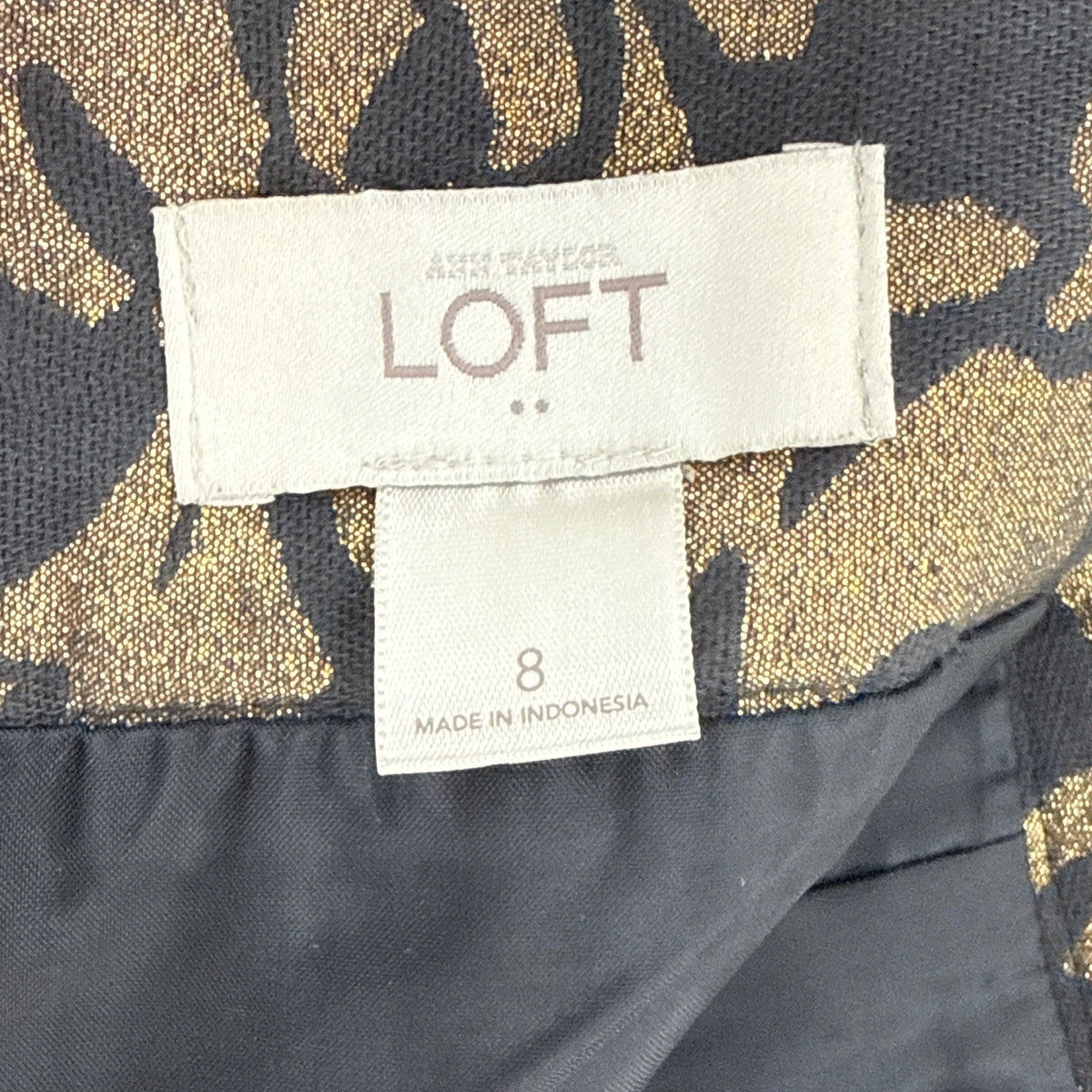 LOFT Gold Metallic Floral Rose Jacquard Pencil Mini Skirt Size 8 Lined Pockets