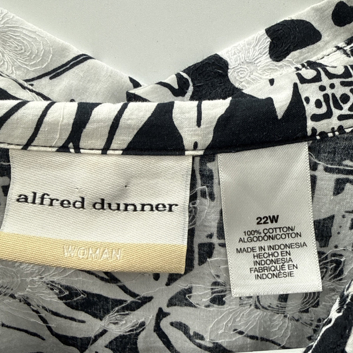 Alfred Dunner Black White Blue Button Up Women's Blouse Size 22W