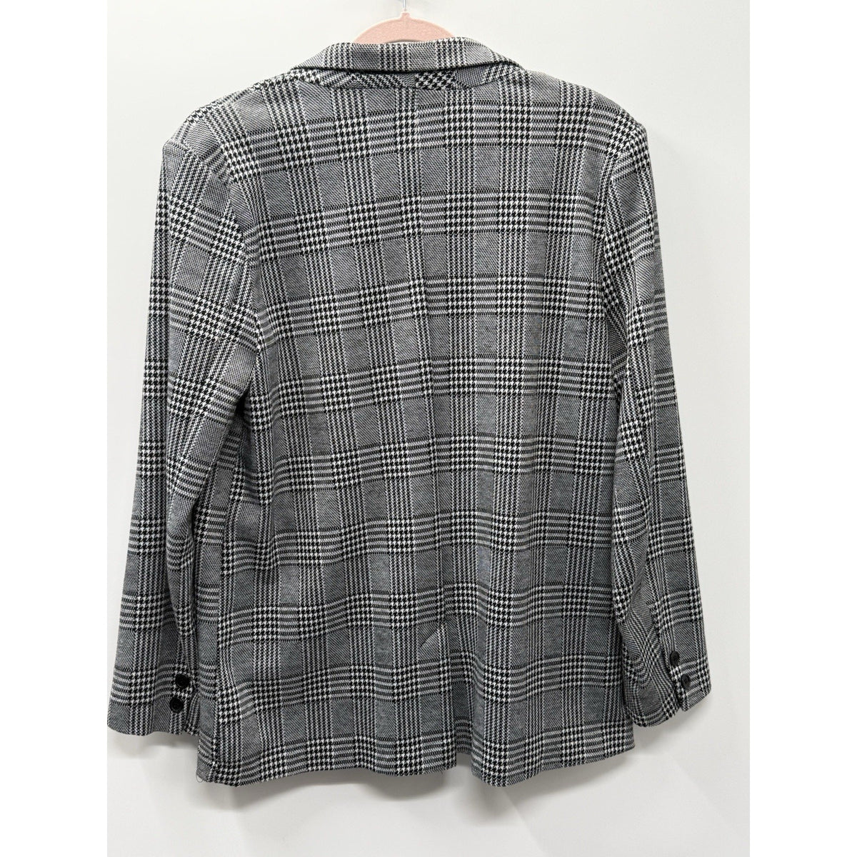 Love Tree Womens L Blazer Black White Plaid Stretch Career Work Jacket