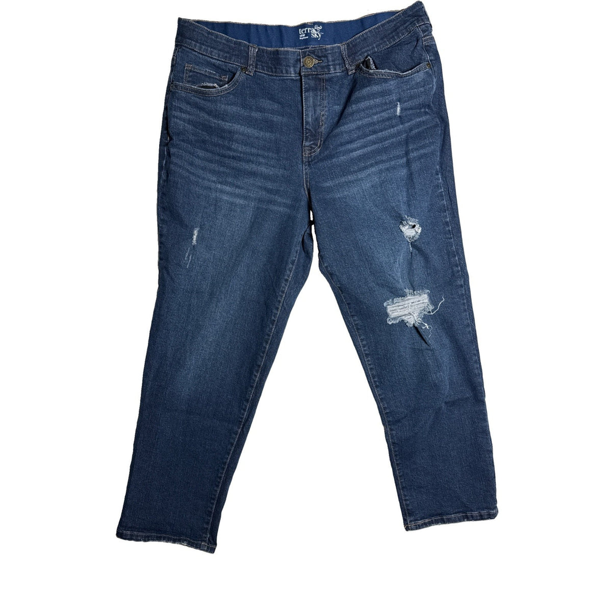 Terra & Sky Boyfriend Jeans Distressed Denim Blue Womens Sz 16W Stretch Pockets