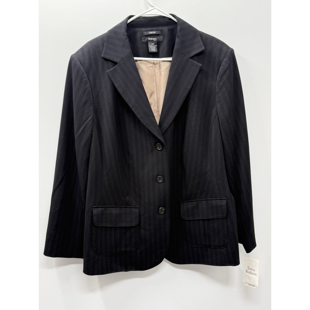 Style & Co Woman 18W NWT Black Pinstripe Stretch Blazer Career Office Jacket
