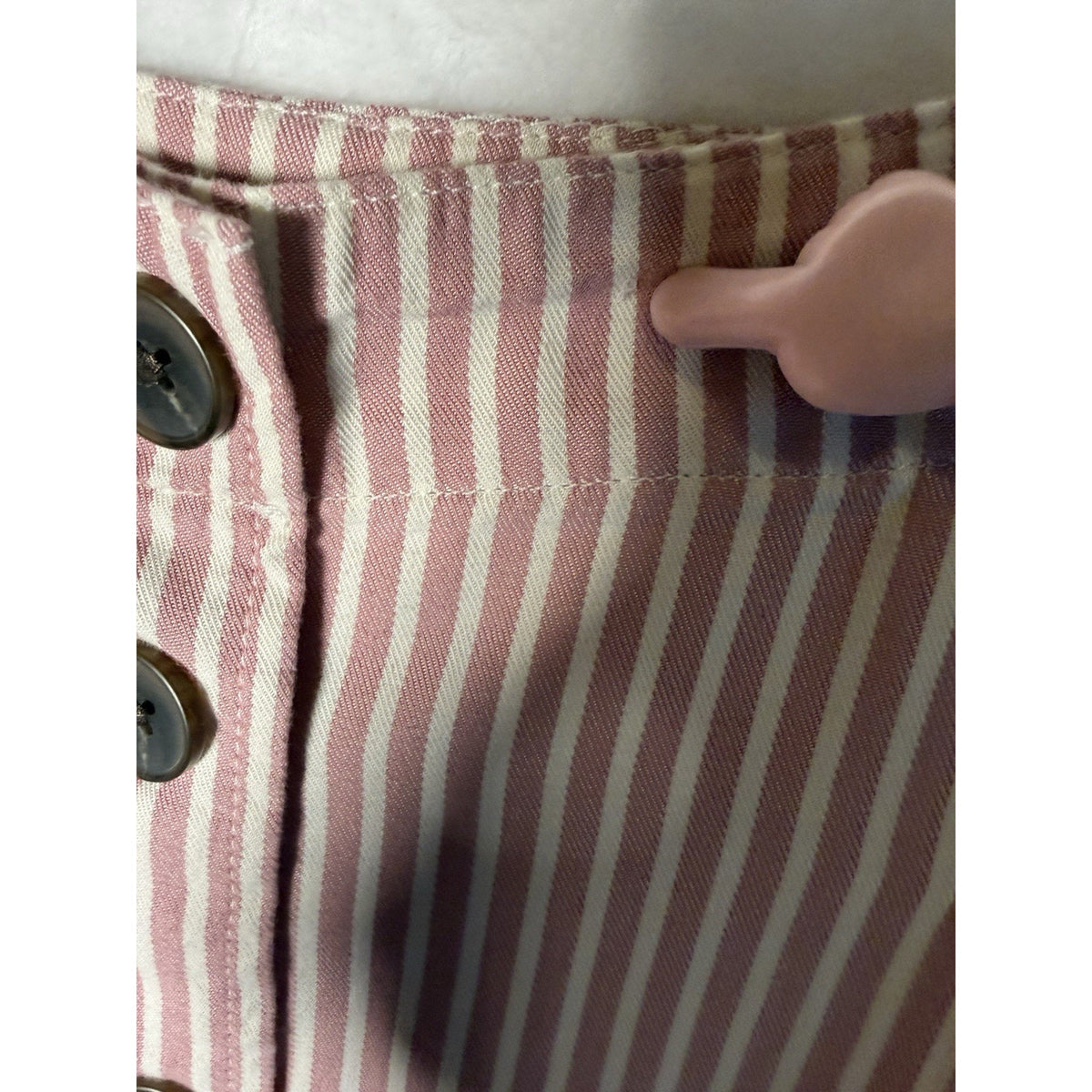 Talbots Petite Skirt 16P NWT Pink White Stripe Button Front Cotton Blend A Line