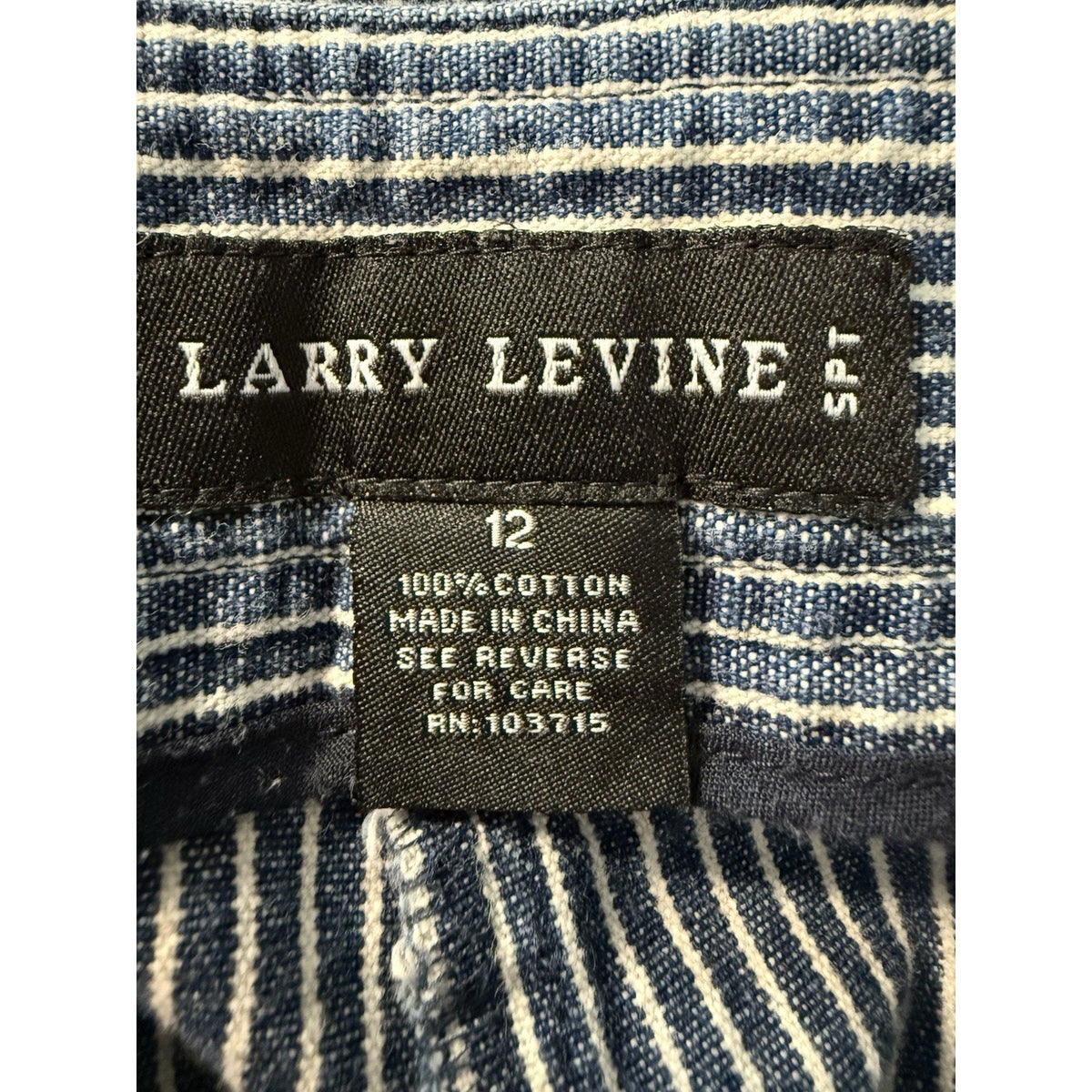 Larry Levine Womens 12 Capri Pants Blue White Stripe Cotton Button Front Cropped