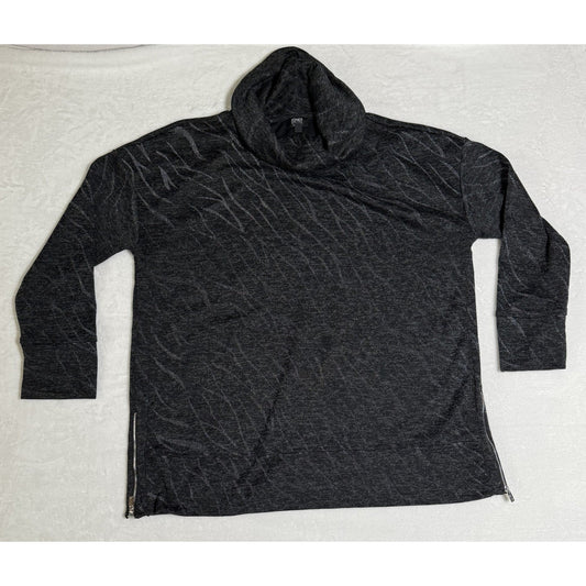 Jones New York Signature XL Cowl Neck Tunic Top Black Gray Side Zip