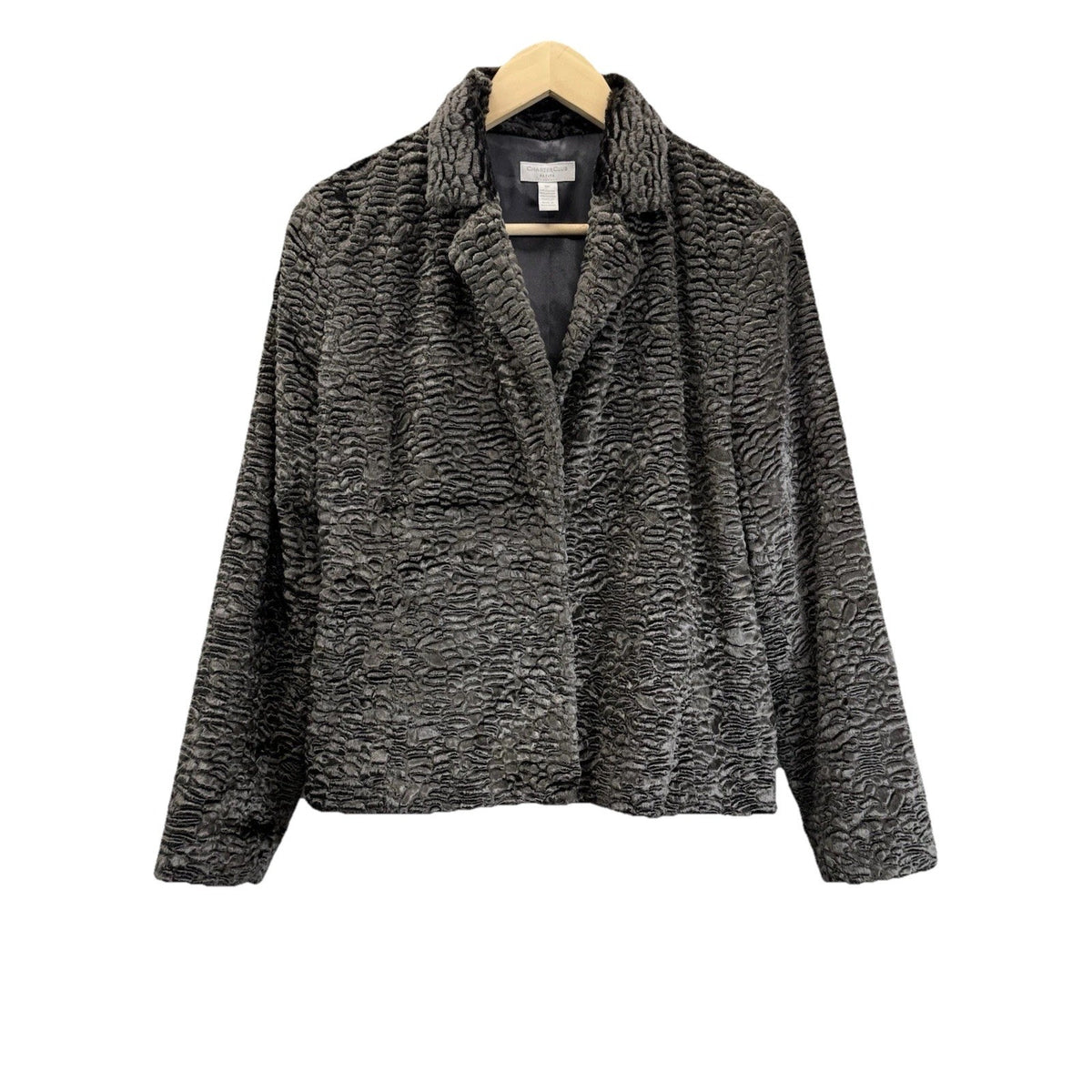 Charter Club (Flawed) Petite Faux Fur Textured Jacket Gray 8P Cropped Glam Chic