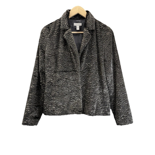 Charter Club (Flawed) Petite Faux Fur Textured Jacket Gray 8P Cropped Glam Chic