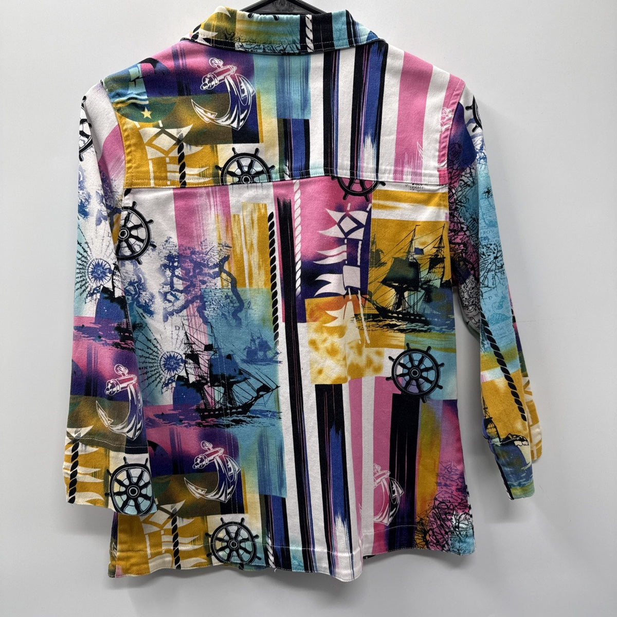 Kaktus Womens M Nautical Shirt Jacket Art To Wear Coastal Cruise Button Front