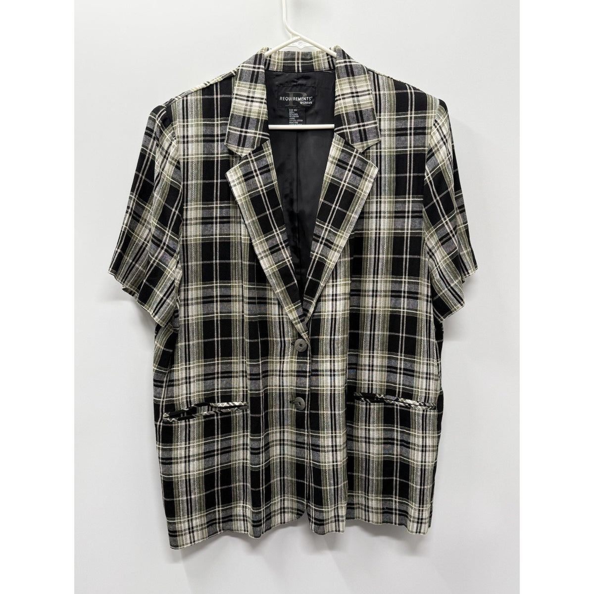 Requirements Woman 18W Plaid Blazer Jacket Green Black Linen Career Plus Size