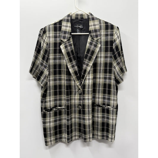 Requirements Woman 18W Plaid Blazer Jacket Green Black Linen Career Plus Size