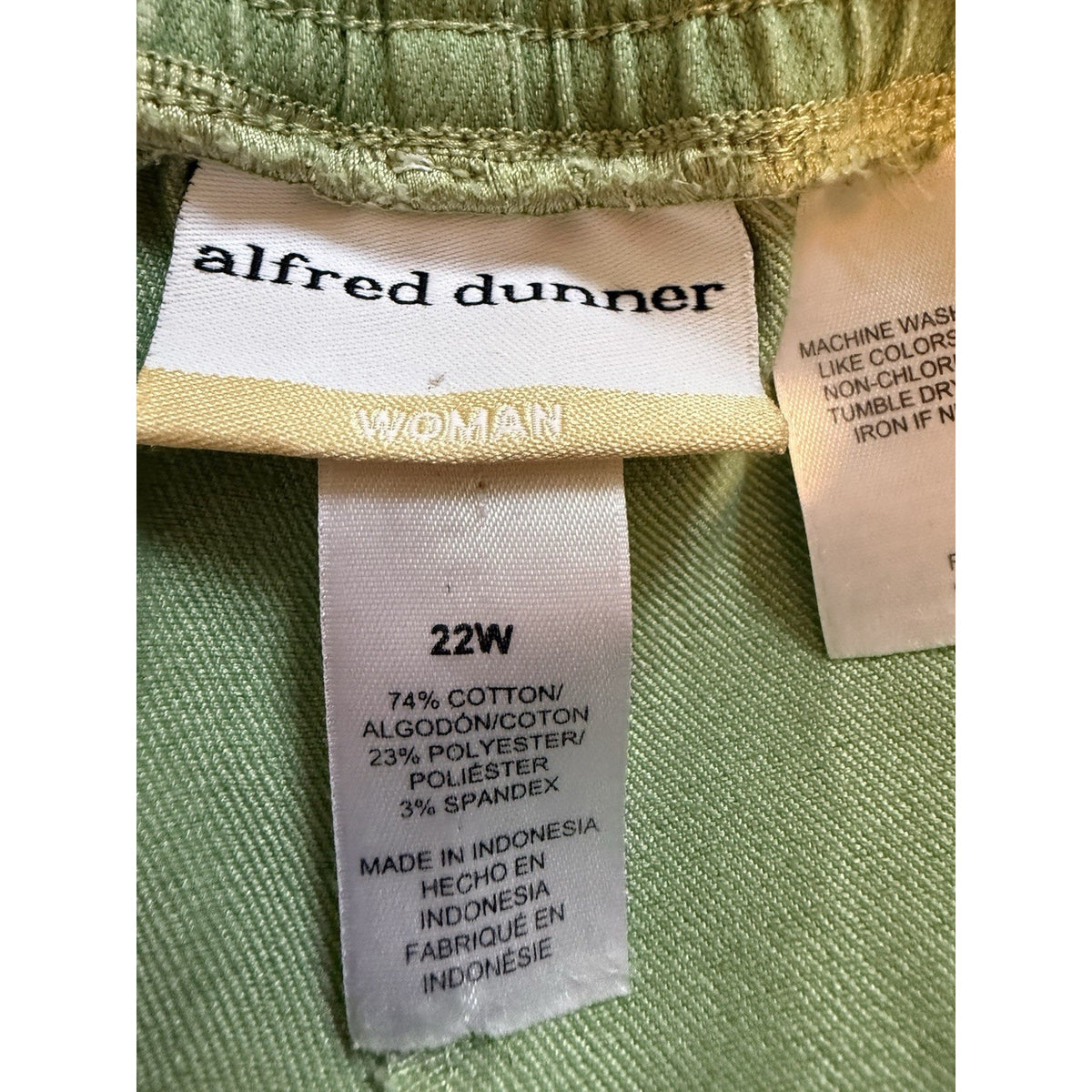 Alfred Dunner Womens 22W Denim Green Pull On Pants Elastic Waist Straight