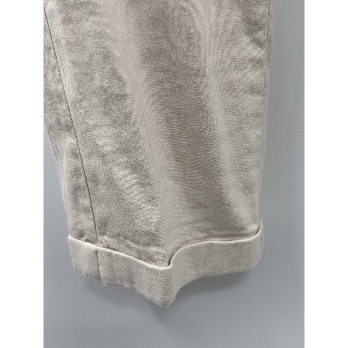 J.Jill Roll Tab Pants Women Small Beige Straight Leg Elastic Waist Linen Blend